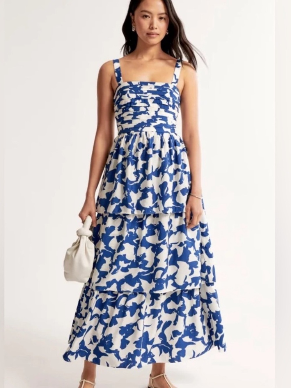 Abercrombie The A&F Emerson Tiered Maxi Dress in Blue Pattern Size Small